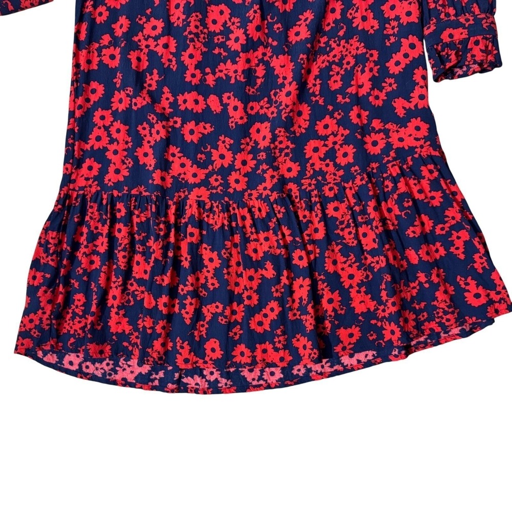 LOFT Dress XS Navy Blue Red Floral Print Drop Waist Ruffle Mini Cottagecore - Picture 7 of 8